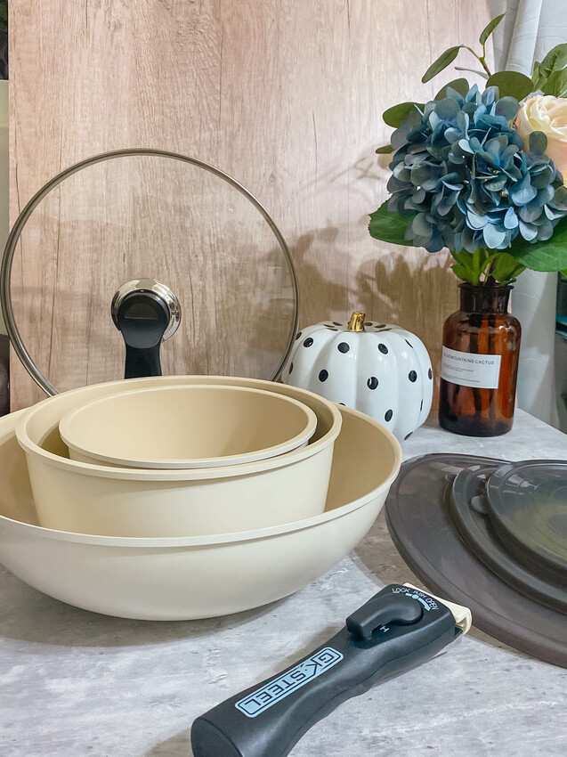 【美國GK‧STEEL】可拆把手疊疊鍋｜ESG環境友善｜星鑽陶瓷不沾貼面，超輕量化設計，可疊放收納省空間，可進