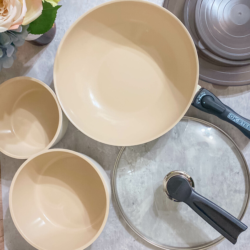 【美國GK‧STEEL】可拆把手疊疊鍋｜ESG環境友善｜星鑽陶瓷不沾貼面，超輕量化設計，可疊放收納省空間，可進