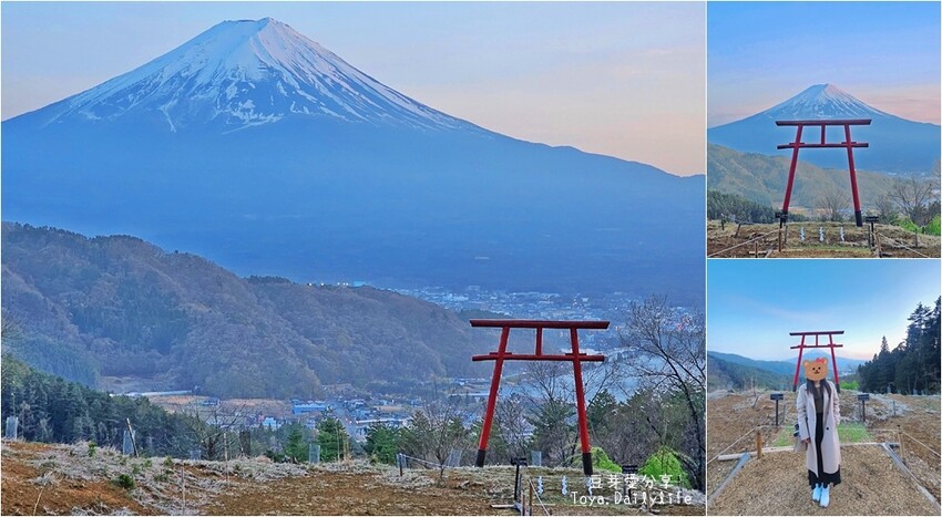 天空の鳥居｜河口湖河口淺間神社遙拜所 . 鳥居搭配壯闊的富士山美景 . 天空鳥居 🌱豆芽出國趣日本