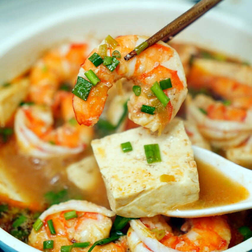 鮮蝦豆腐煲食譜．還可以變成蝦仁飯!