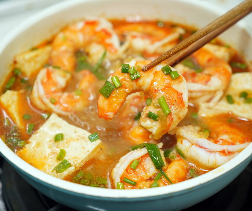 鮮蝦豆腐煲食譜．還可以變成蝦仁飯!