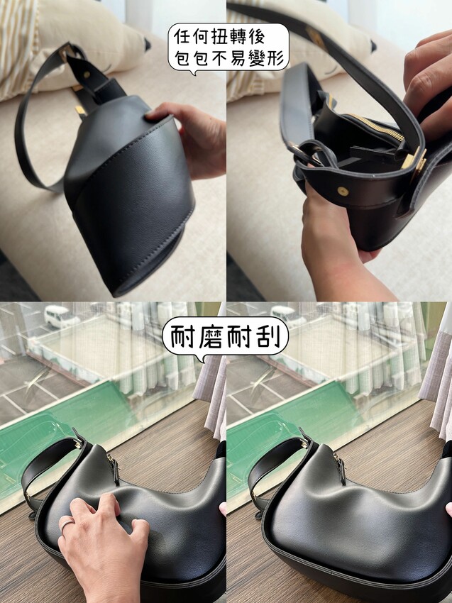 Ｍerite 法國時尚復古馬鞍包單肩背包｜耐刮、耐磨、皮革大容量｜一個包包4種背法｜背帶4格可調｜奶茶杏、淺棕、黑色 - 萍姐愛分享