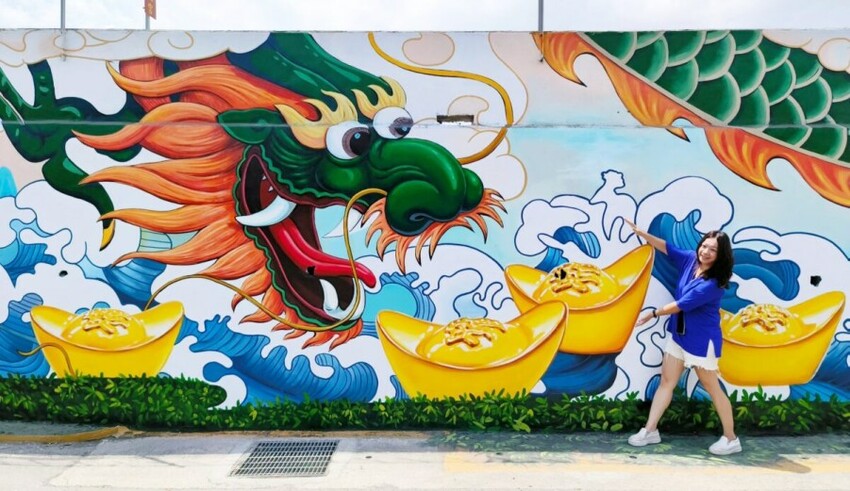 【財神廟】桃園海福宮.最新敲金磚、接超大金塊彩繪牆!