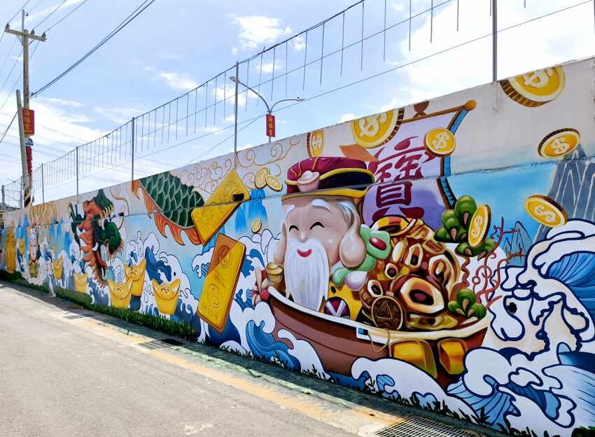 【財神廟】桃園海福宮.最新敲金磚、接超大金塊彩繪牆!