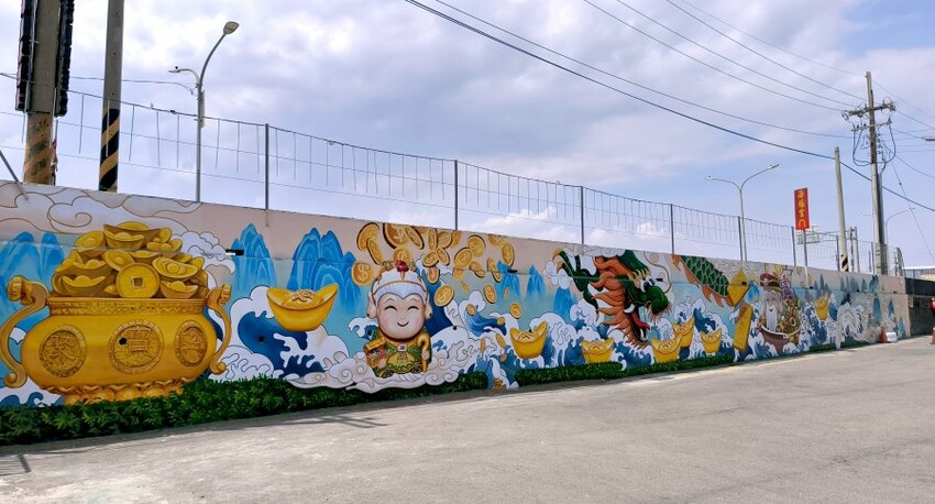 【財神廟】桃園海福宮.最新敲金磚、接超大金塊彩繪牆!