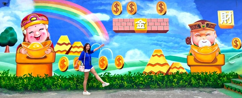 【財神廟】桃園海福宮.最新敲金磚、接超大金塊彩繪牆!