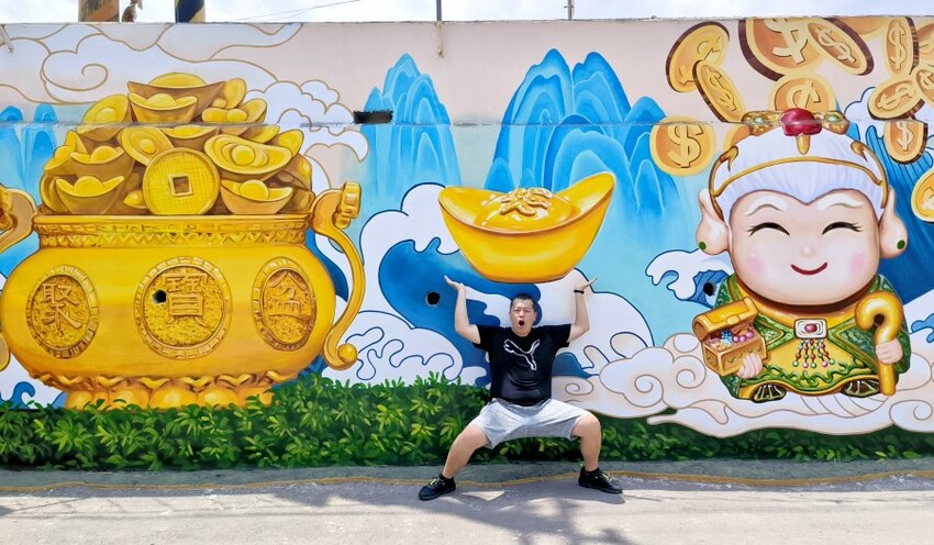 【財神廟】桃園海福宮.最新敲金磚、接超大金塊彩繪牆!