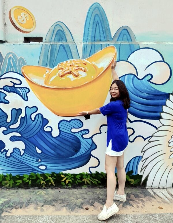 【財神廟】桃園海福宮.最新敲金磚、接超大金塊彩繪牆!