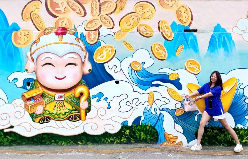 【財神廟】桃園海福宮.最新敲金磚、接超大金塊彩繪牆!