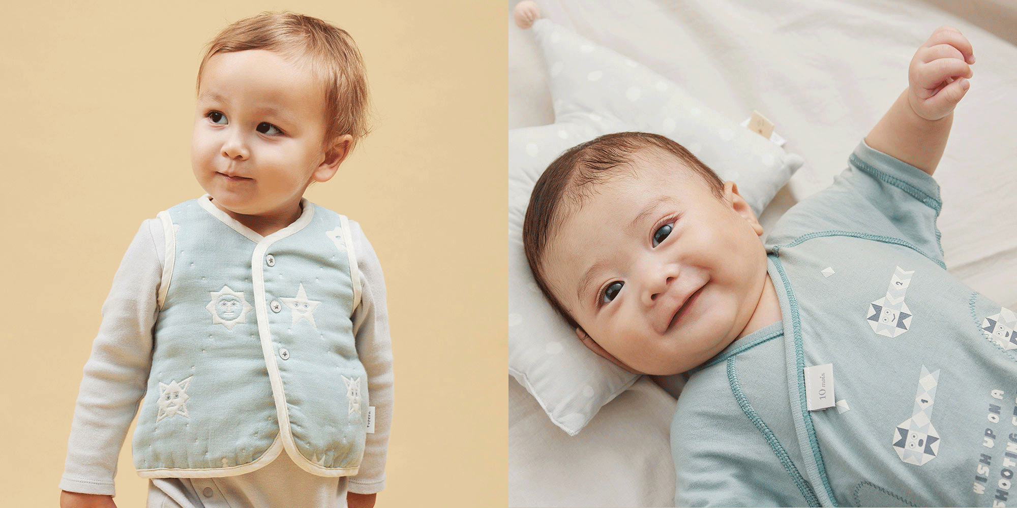 前扣背心造型設計方便寶寶快速穿脫，可調節體溫、保暖寒冷給寶寶溫暖的保護，居家外出均適穿。