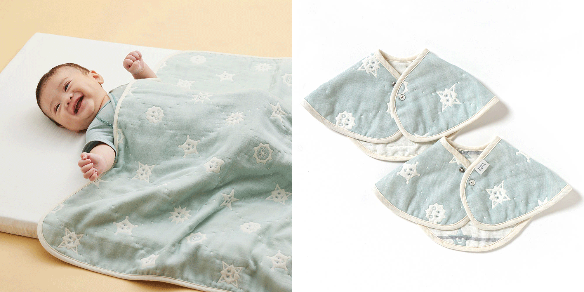 同樣擁有吸濕排汗、親膚柔軟、四季通用、越洗越柔軟優點的六層紗被，不僅可以當被子、車上蓋毯等多功能使用。