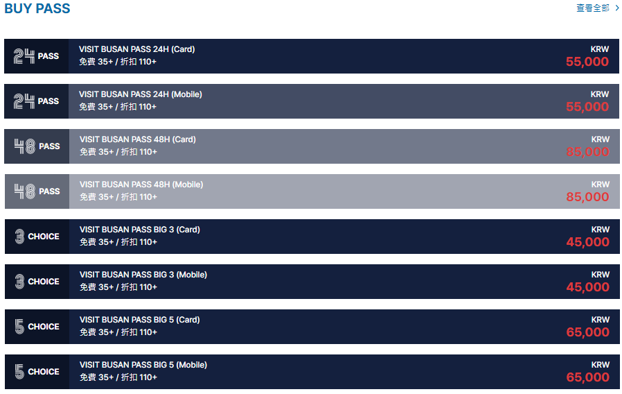 visit busan pass票價