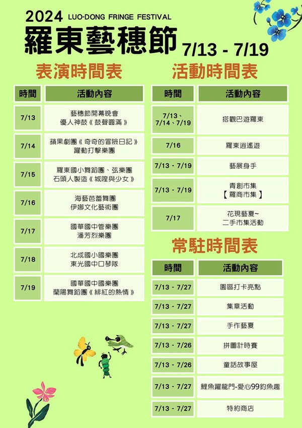 宜蘭縣羅東鎮羅東藝穗節》2024羅東藝穗節精采活動大公開,「花現藝夏」要嗨翻整個暑假