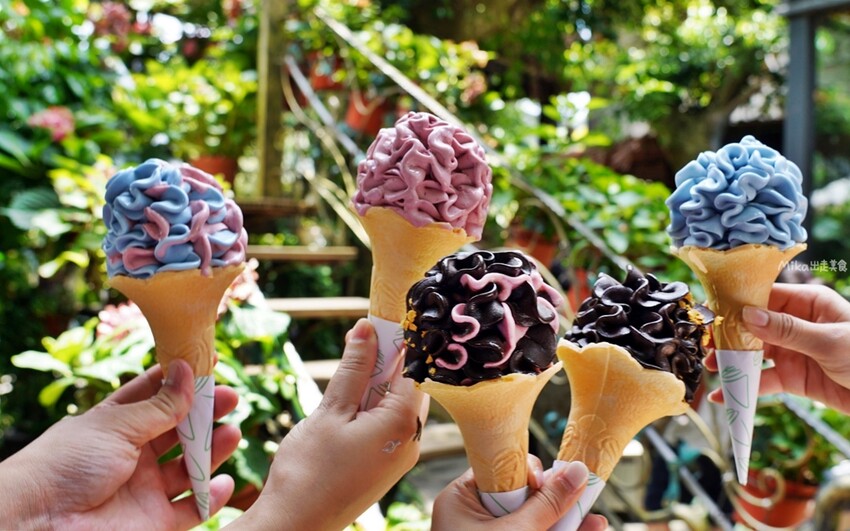 繡球花冰淇淋！苗栗夢幻「花露農場Flower Home」，讓你在花海中享受幸福滋味。