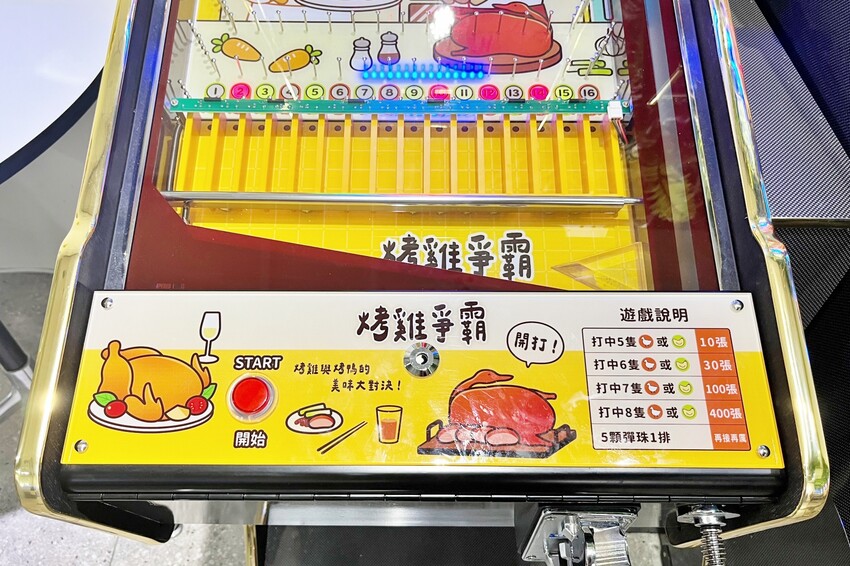 全新彈珠台讓親子一起回味童年！還有獨家「烤雞爭霸」和「小雞飼料」機台，簡單好玩又能把好禮帶回家
