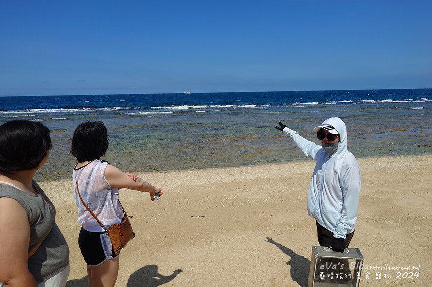 屏東縣琉球鄉【小琉球景點】蛤板灣有著台版威尼斯沙灘之美稱，海水清澈見底，參與潮間帶活動看見海膽、陽隧足、硨磲貝、海葵、海參等等生物，還可以親手觸摸體驗觸感。小琉球旅行