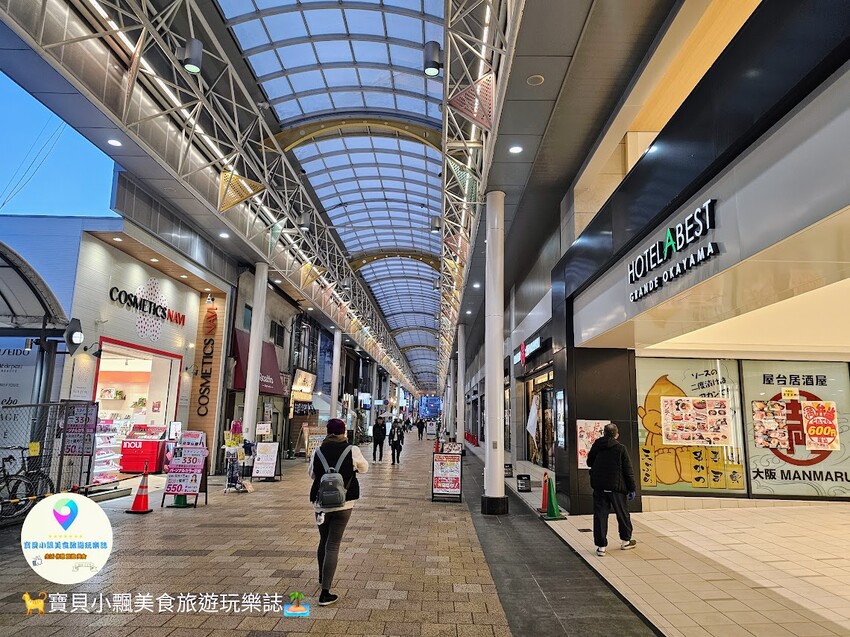 日本[旅遊]岡山 岡山站前商店街 巨型桃子吊飾 商店街的亮眼入口