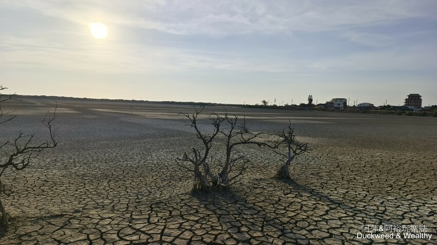 台南市七股區【台南.七股】「頂山賞鳥亭」大自然鹽灘龜裂奇景|彩霞夕照下的荒涼大地讓人驚艷的熱拍景點|
