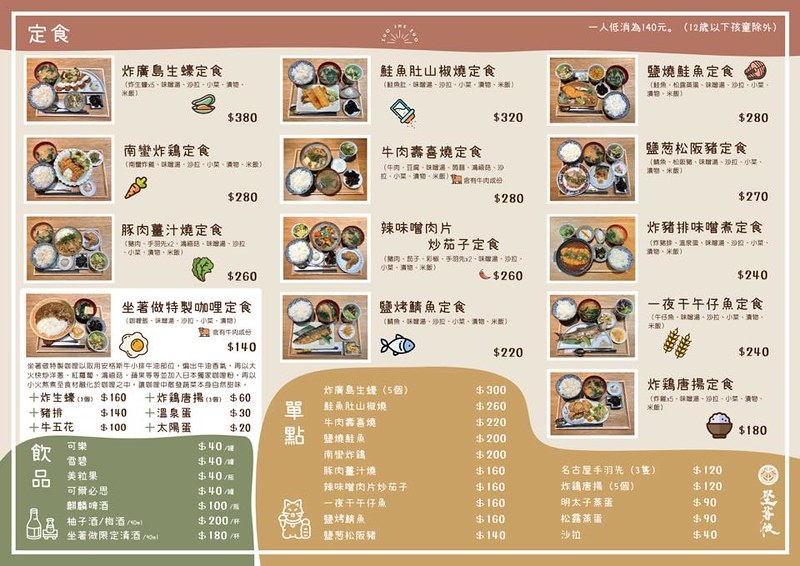 中壢,員工食堂,坐著做,坐著做員工食堂,坐著做員工食堂菜單,定食,家庭料理,日式定食,日料,日本料理,桃園,炸豬排,烤魚,菜單 @跟著Julie一起走吧