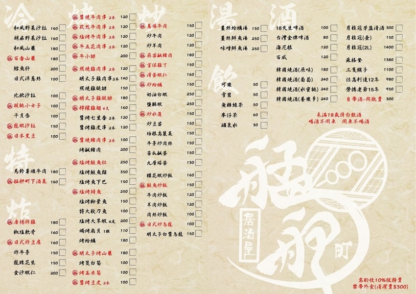 【 萬華熱炒】艋舺町居酒屋【鄰近西門町居酒屋】MENU