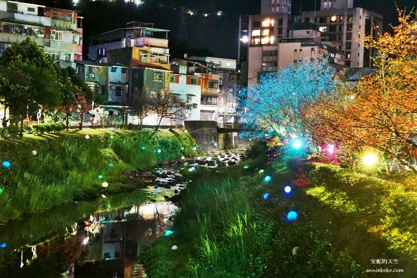 [汐止賞櫻]康誥坑溪河畔櫻花大滿開 像精靈般落入凡間夜景 彩色夜櫻超美 - 安妮的天空