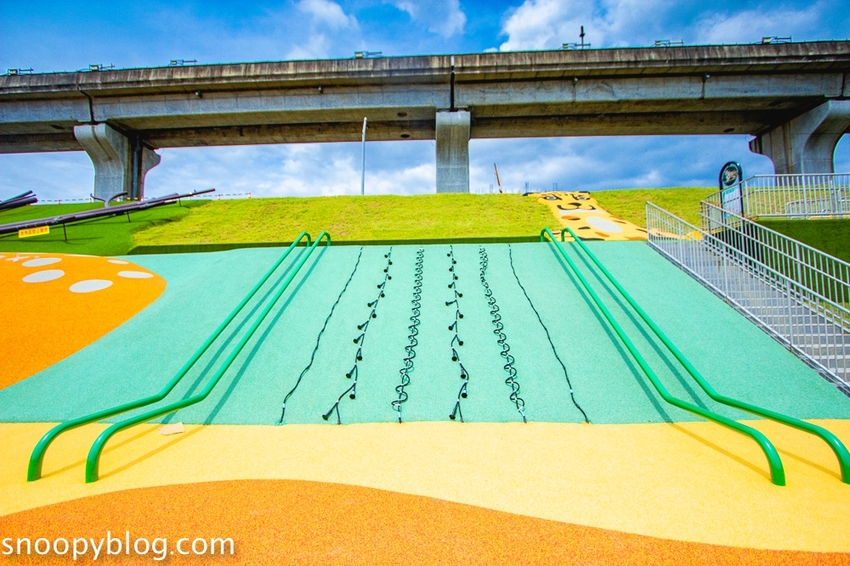 【台北親子景點】新北大都會公園共融堤坡滑梯樂園，台灣彌猴滑梯、台灣黑熊鞦韆、山豬搖搖馬…以台灣特色動物為主題的滑梯樂園