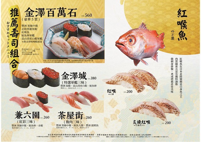 金澤壽司菜單