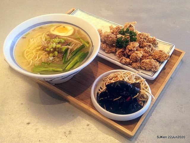 Cut noodle with salt crispy chicken and side dishes, Taipei, Taiwan, SJKen, Jun 22, 2020