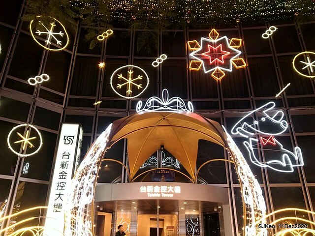Merry Christmas street decoration of Taishin Financial Holdings, Taipei, Taiwan, Dec 11, 2020.