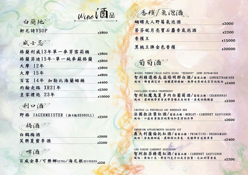 Luxy Vogue餐酒館菜單