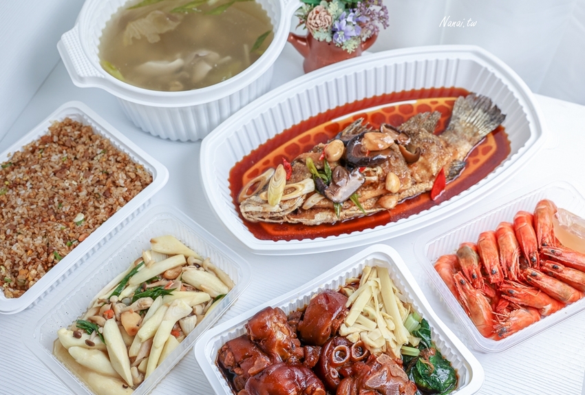 外帶合菜1300元有找！期間限量 董事長級私廚 五菜一湯，魚 蝦 魯豚蹄通通滿足，還有古早味酸菜豬肚湯，父親節這樣吃，松柏軒景觀餐廳