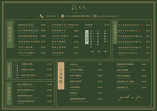 穀太太健康便當桃園中路店菜單