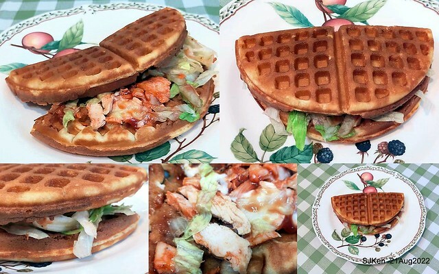 「小木屋鬆餅南港店」3-1 紐澳良雞肉蔬菜鬆餅(New Orleans chicken with vegetable waffle at Shine Mood Waffl store), Taipei, Taiwan, SJKen, Aug 21, 2022.