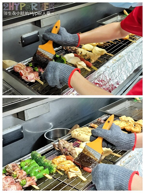 食尚玩家推薦逢甲夜市超好吃串燒，食材擺放衛生又超多選擇，特調醬料鹹甜適中且400度燒烤鎖住甜美肉汁！