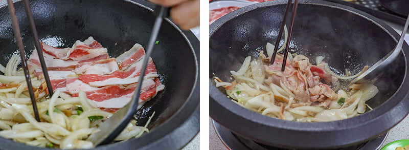 大湖口火鍋城 一盤肉只要$100元，桌邊麻油爆炒石頭火鍋，還有紅燒鰻、吉古拉特色火鍋鍋料一起吃