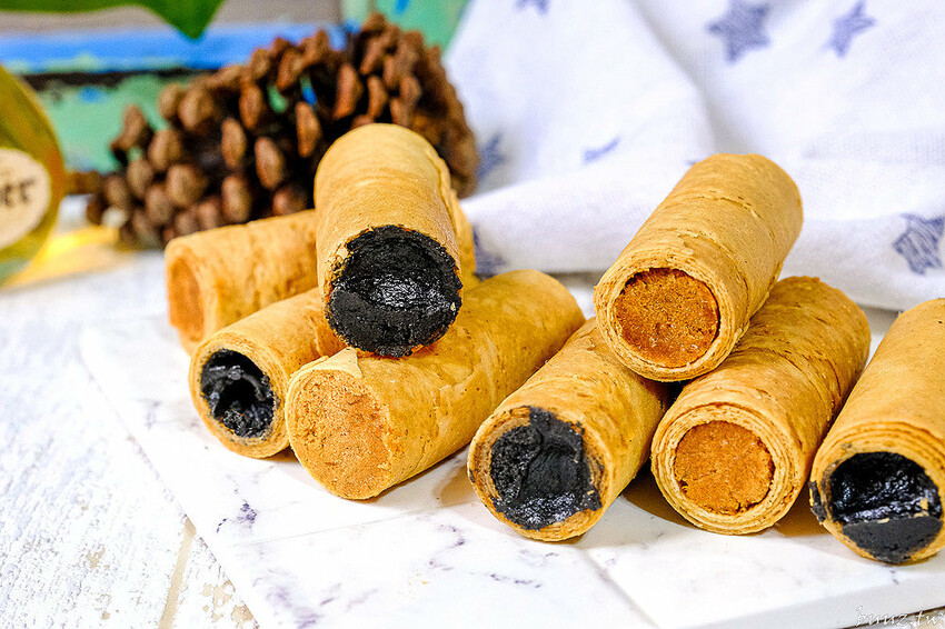 香酥蛋捲滿滿爆漿餡，實心蛋捲搭配可愛笑笑羊包裝，粹蛋捲酥酥蛋香很涮嘴！