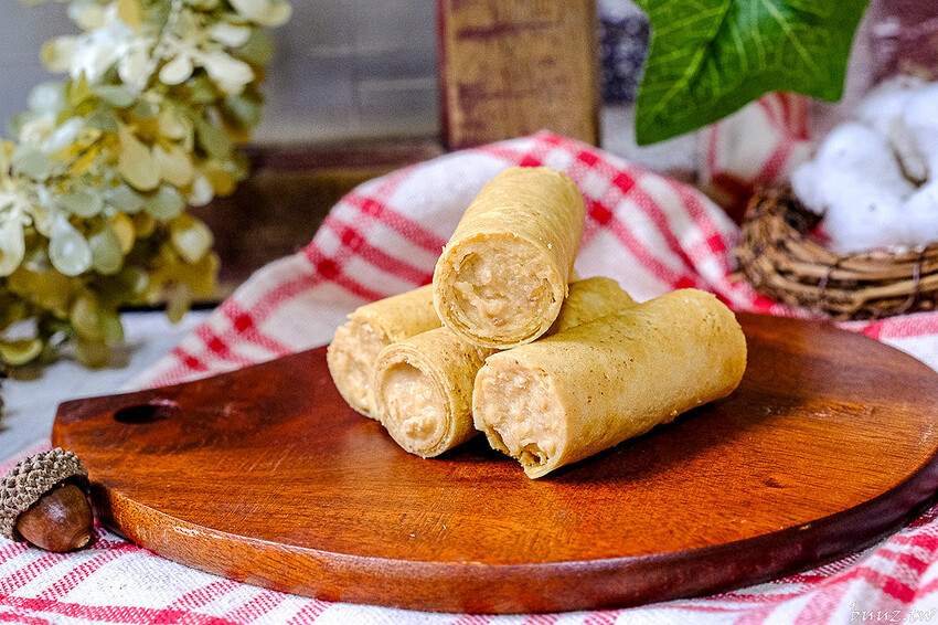 香酥蛋捲滿滿爆漿餡，實心蛋捲搭配可愛笑笑羊包裝，粹蛋捲酥酥蛋香很涮嘴！