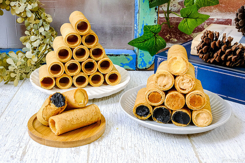 香酥蛋捲滿滿爆漿餡，實心蛋捲搭配可愛笑笑羊包裝，粹蛋捲酥酥蛋香很涮嘴！