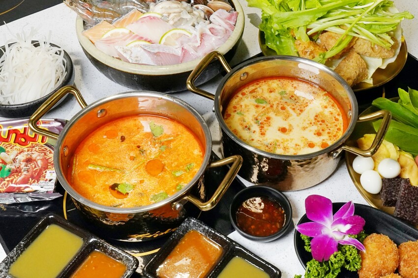 一個人也能輕鬆享用泰式火鍋！7種南洋湯底口味，還有豐富野菜吧、飲料與泰國明果冰淇淋吃到飽！來店出示文章打9折再送蝦餅！