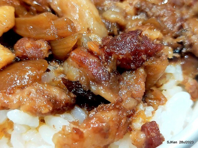 Pork meat soup and Braised Rice with Pork and Soy Sauce Taiwan light dishes store "興安街強記圓環肉羹" at Taipei, Taiwan on Jul 28, 2023.