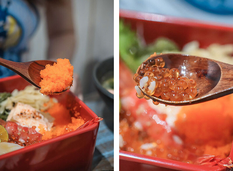 竹北日式料理 馬的生食丼 新鮮海鮮生食丼飯加點鮮魚味增湯只要$9元 內用免費續湯 Google評論鮭魚卵手捲買一送一