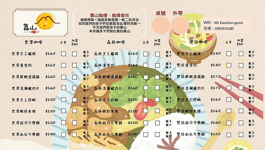 咖哩控注意！！只要百元就能吃到手作濃郁炸物咖哩系列，還有點心、小菜任你搭，就在靠山咖哩！！