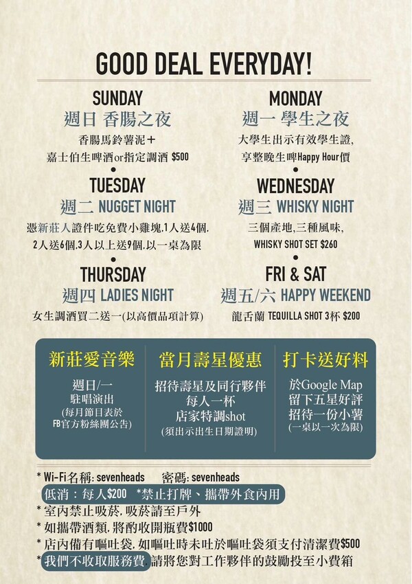 【美食】「Seven Heads 英式餐酒館 新莊店」新莊餐