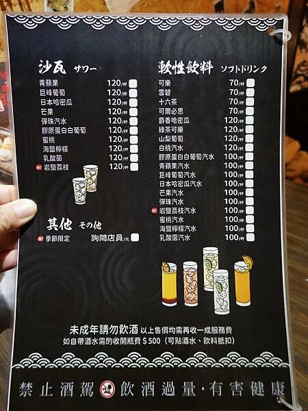 老串角居酒屋江翠店-飲品menu (2).JPG