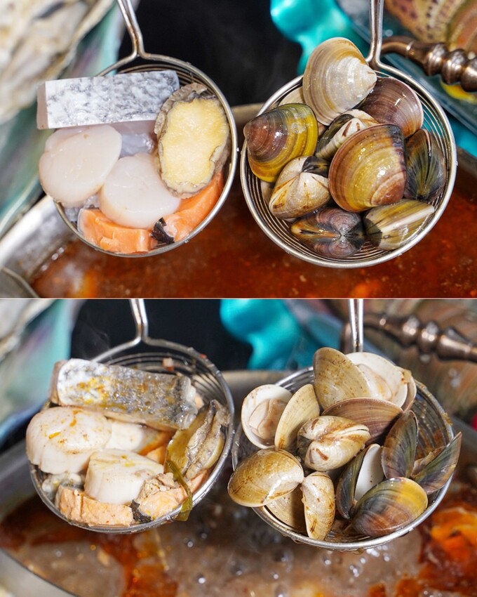 新竹麻辣鍋推薦!「六野鴛鴦鍋物」不能錯過超浮誇頂級豪華巨無霸貝殼海鮮船,整體食材新鮮,重點是湯頭好喝,鴨血、豆腐、酸菜都能無限續! - 阿華田的美食日記