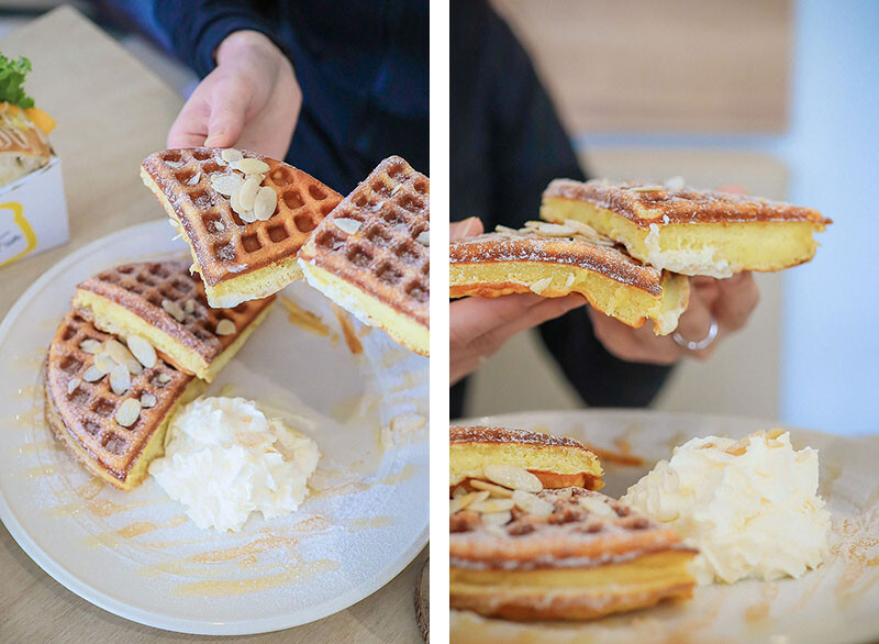 竹北樂房早午餐 純白通透環境享用山形吐司、鬆餅早午餐 結合扭蛋 街邊座位區一秒到國外