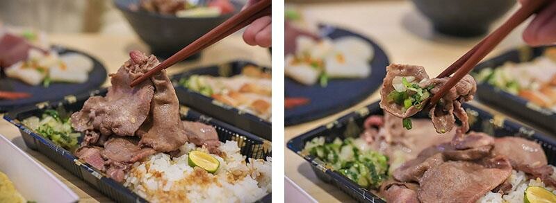 竹北尚羽水產 $99吃牛舌便當 店內品嘗生魚片，鮮凍南美生白蝦、2S等級生食級干貝，還有秋田牛、知床牛等多種和牛肉品販售