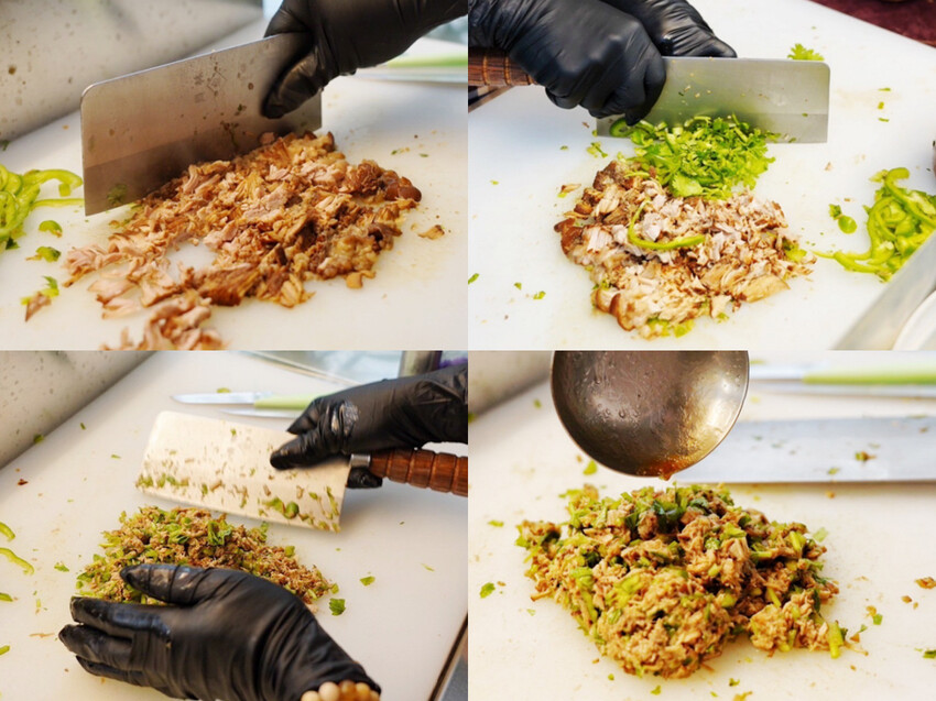 肉夾饃夾滷肉、滷蛋、千張豆皮好澎湃!加辣更好吃~隔壁木瓜牛奶45元必買