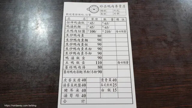 珍品鴨肉專賣店菜單 珍品鴨肉專賣店菜單