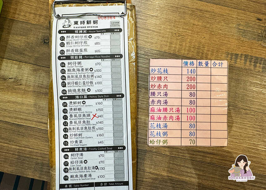 台北市大同區【延三夜市美食】東時鮮蚵-衝浪蚵仔附菜單，每日產地新鮮直送，每一道菜都充滿鮮味-捷運大橋頭站｜Ruby說美